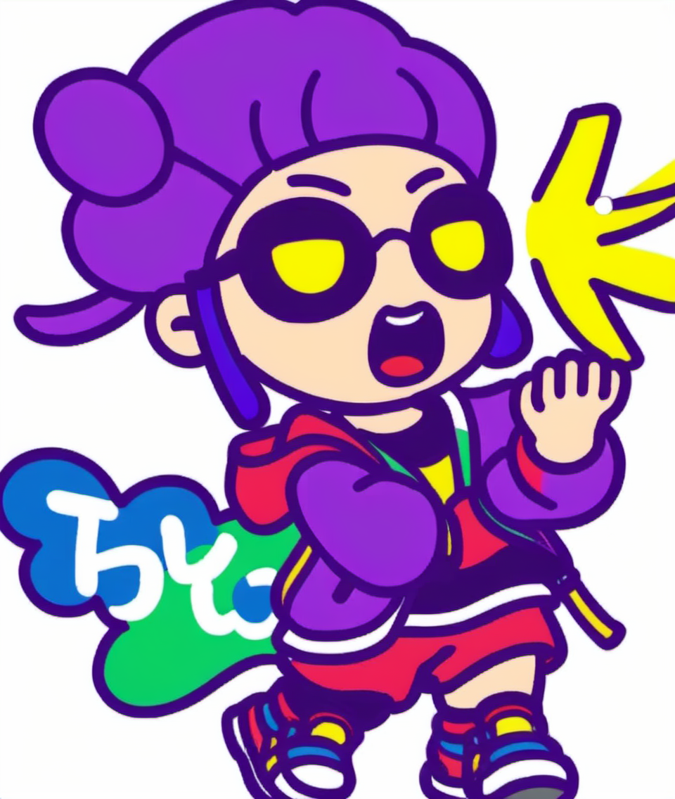 china chic emoticon, 1girl,   sunglasses,  purple hair, windbreaker, angry, <lora:cic:0.7>