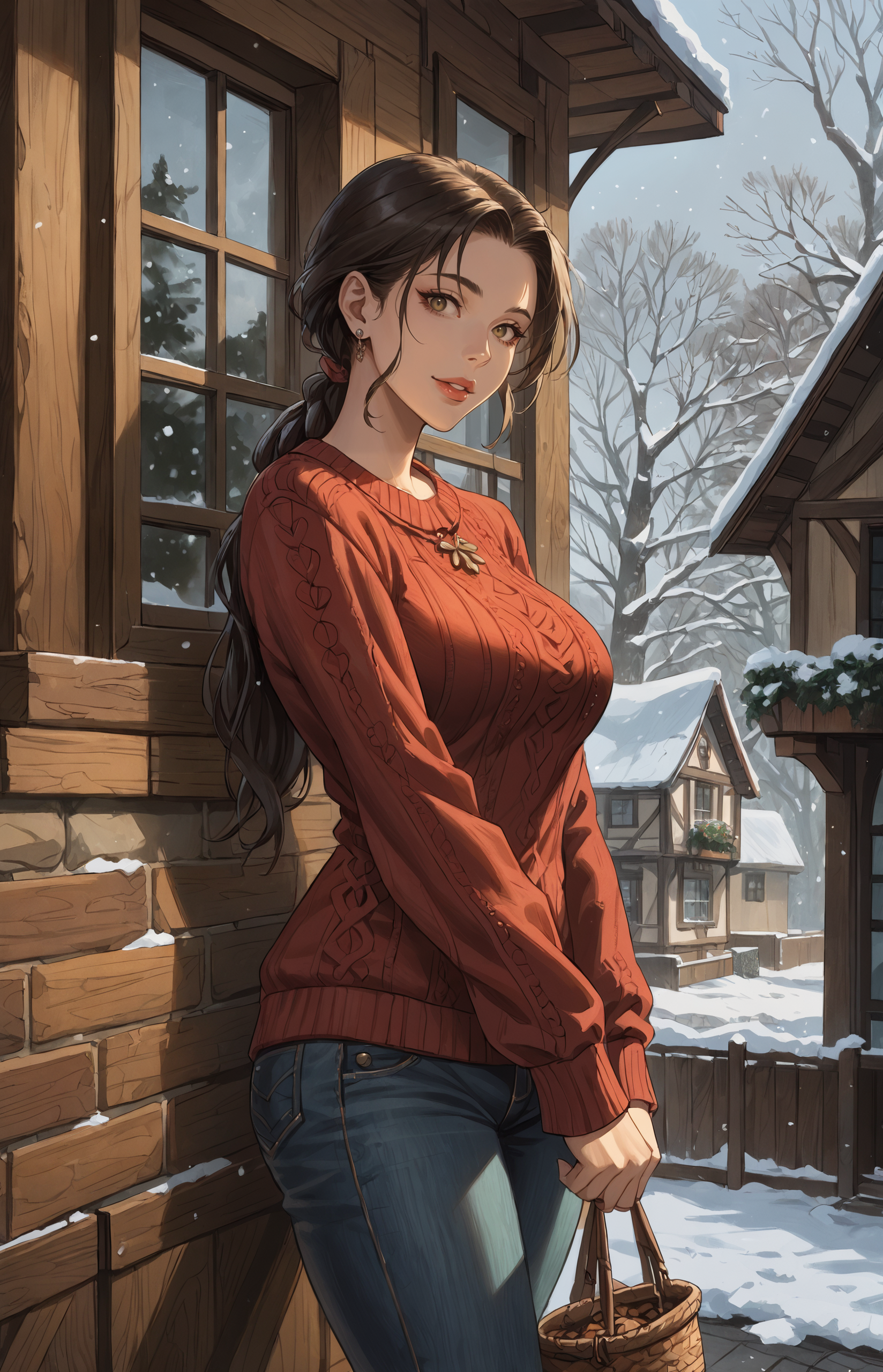 score_9_up, score_8_up, score_7_up, Casual, cell_shading, detailed, detailed background, masterpiece, best quality, highly detailed,
1 woman, House_Environment, (leaning at wall:1.2), winter, golden hour, snowing,
BREAK
snowman, window, pipes, potted plants,
BREAK
1milf, (stifled laugh:1.3), red riped sweater, frilled sleeves, green sleeves, low tied hair, long hair, jeans,
original,
<lora:incase---1:0.4> <lora:mitraXLP:0.8> mitra <lora:lhata4564XLP:1> lhata4564
