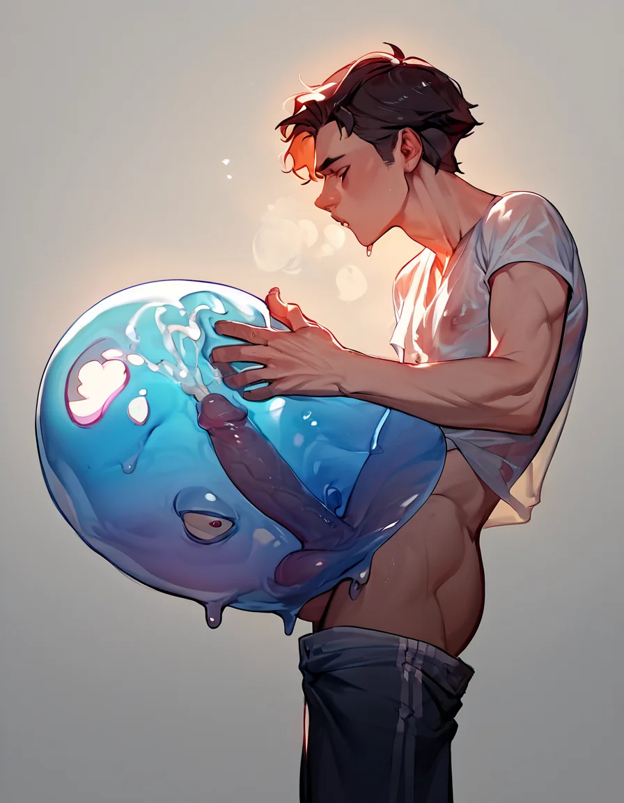 score_9, score_8_up, score_7_up, score_6_up, score_5_up, score_4_up, source_anime, slime_penetrated, profile, man fucks slime monster, large penis, cum, climax, see-through