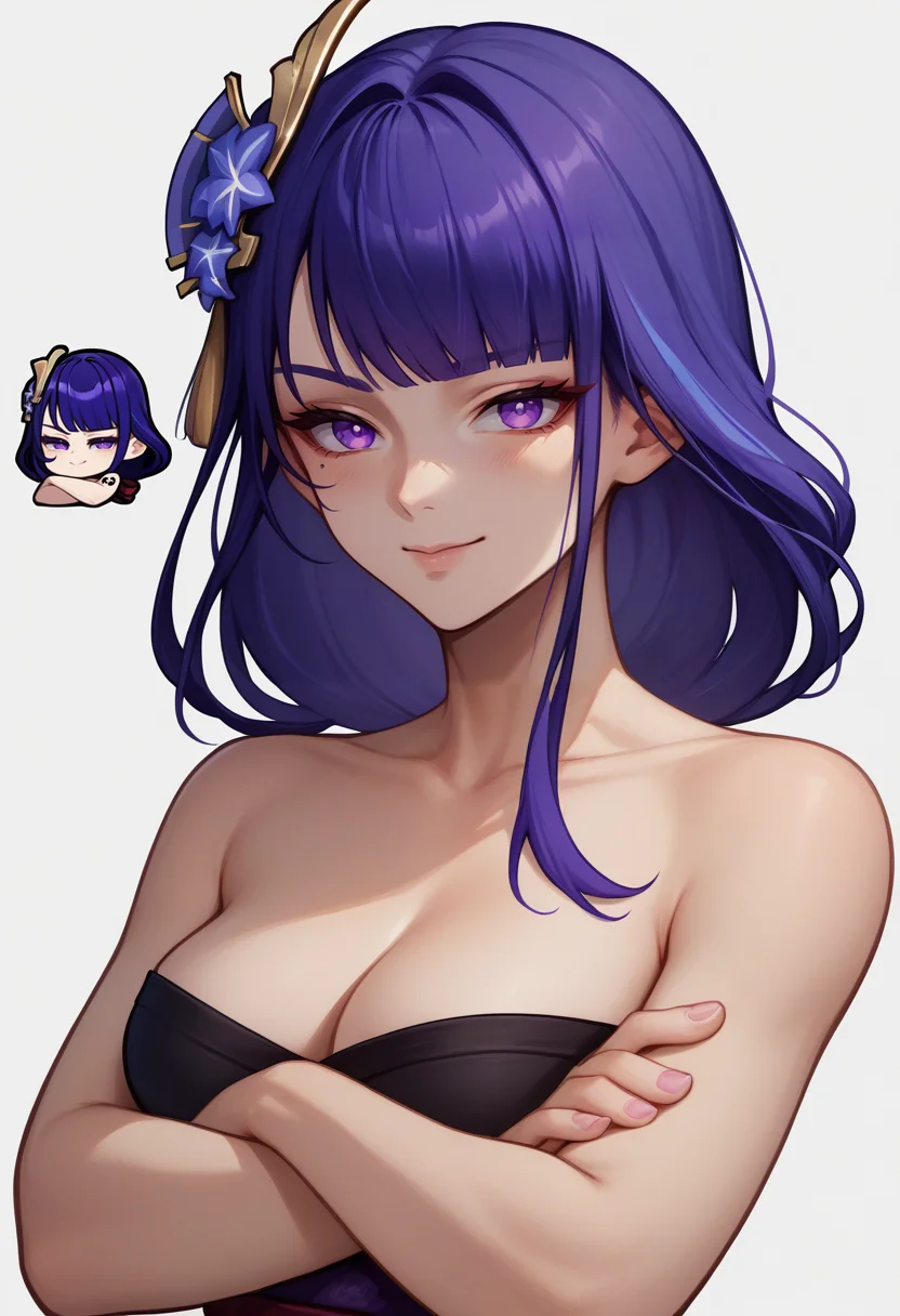 score_9, score_8_up, score_7_up, sticker, chibi, reference inset, <lora:GenshinImpactStickerRedraw_pdxl_Incrs_v1:1>, raiden shogun, white background, seductive smile, crossed arms,