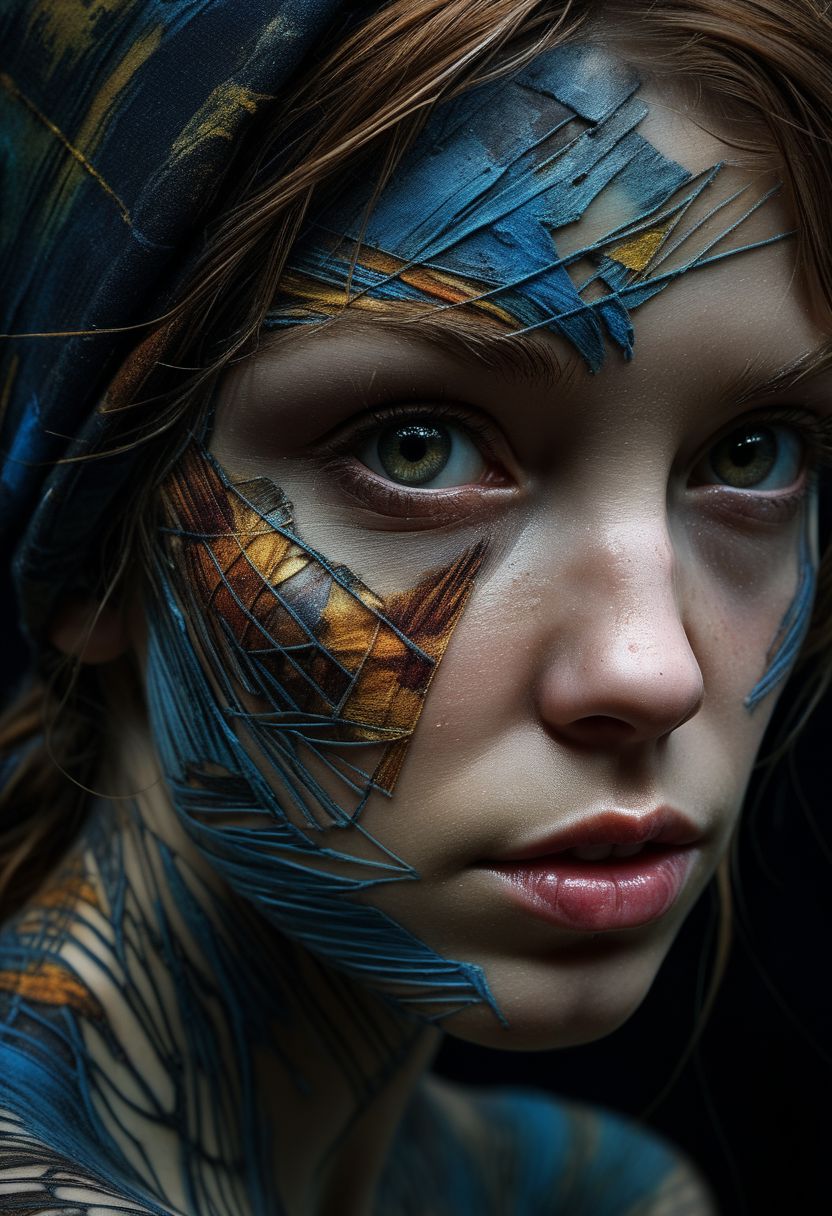 Close-up face, mysterious silhouette of a scottish woman in worn down clothing, goddess, alluring, by Minjae Lee, Carne Griffiths, Emily Kell, Steve McCurry, Geoffroy Thoorens, Aaron Horkey, Jordan Grimmer, Greg Rutkowski, amazing depth, double exposure, surreal, geometric patterns, intricately detailed, bokeh,  perfect balanced, deep fine borders, artistic photorealism , smooth,  great masterwork by Suiras  <lora:add-detail-xl:2>  <lora:Double_Exposure:0.5>