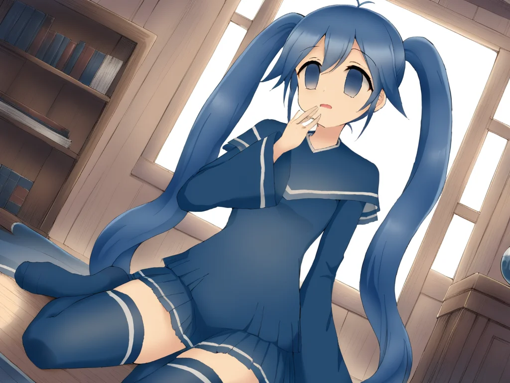 masterpiece,(best quality),highly detailed,ultra-detailed,
1girl,indoors,wariza,hand on own face,
<lora:imaichi_moenai_ko_A_XL_v1:0.9>,imaichi moenai ko,twintails,blue hair,very big eyes,empty eyes,blue eyes,zettai ryouiki,thighhighs,