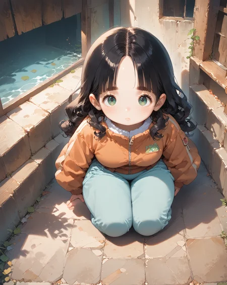 score_9, score_8_up, score_7_up, score_6_up, source_anime, rating_safe, ah1, 1girl, (curly hair), long hair, (black hair), mature female, (parted hair:1.7), (round face), (no_bangs:1.3), (no_fringe:1.6), looking at viewer, (thick eyebrows), (curvy), round-chin, (greenish hazel eyes), caucasian, (downturned eyes), <lora:ETO_OCPonyXL:0.5> eto_oc, skindentation, plump, thick thighs, wide hips, busty, voluptuous, kinky curls, lips, bad-hands-5, (knees to chest), (Fuchsia rose Faux fur-trimmed parka jacket with multiple pockets and a versatile khaki color), (in decimated suburbia, collapsed houses, overgrown lawns, remnants of a lost community), ((sulking expression)), <lora:venus body PonyXL:0.8>, <lora:xl_more_art-full_v1:0.4>, <lora:shinyskin2:0.3> glistening skin, <lora:aesthetic_anime_v1s:0.4>, <lora:Expressive_H:0.4> Expressiveh, <lora:hairdetailpxl:0.4> hairdetailpxl, <lora:EpicF4nta5yXL:0.4>, <lora:detailxl:0.4> detailxl, <lora:Fant5yP0ny:0.4>, best quality, amazing quality, best aesthetic, absurdres, <lora:expressive eyes:0.4> expressive eyes, (from above), <lora:eyedetailpxl:0.4> eyedetailpxl,