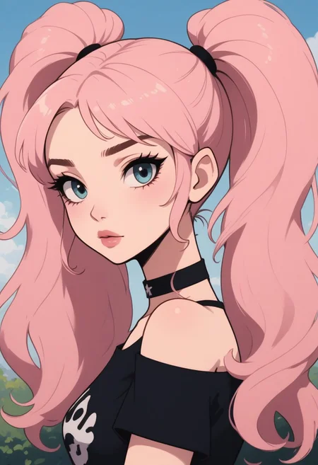 score_9, score_8_up, score_7_up, score_6_up, egirl, 1girl, solo, woman, skinny, makeup, perky nose, (hands down, arms down), short t-shirt, natural medium breasts, (puffy lips:0.85), pigtails, pink candy hair, looking at viewer, from above, left side view, choker, portrait,
<lora:princess_xl_v2:0.9> <lora:UrikaHentaiPony:0.7> <lora:add-detail-xl:0.5> <lora:HerrscherAGGA2024_LittleMonster_PS_V1:0.6> <lora:NoctFlatStyleV2:0.6><lora:Smooth Anime Style LoRA XL:0.4>