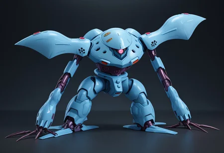 score_9, score_8_up, score_7_up, source_anime, front view, BREAK, ( hygogg, blue_hygogg_armor, pink monoeye, from side, looking at viewer, long arms, very long arms, long claws) 1mech, blue mech, wide mech, large shoulders, large shoulder armor, mech focus, solo, BREAK, two arms, sewers,