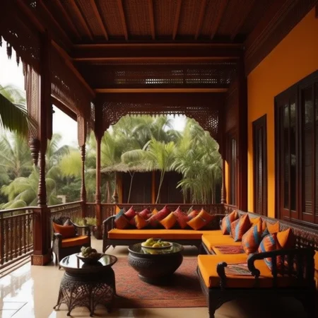 <lyco:Indian_style_interior_design_Sa_May:1.0> Indian style interior design of terrace