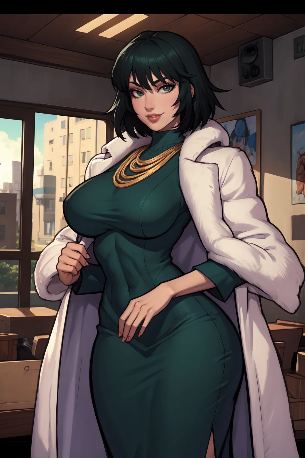 1girl, (solo:1.2), curvy, (masterpiece:1.2), (best quality:1.2), (perfect anatomy:1.4), (standing proud:1.4), (confident:1.2), smile
<lora:Asura [MockAI - v1.0]:0.8> asura, (film grain:1.2), (highly detailed shading:1.2), shiny skin, (large breasts:1.2), (cowboy shot:1.2), <lora:Fubuki [nochekaiser881 - v1.0]:1> fubuki, black hair, green eyes, short hair,, black dress, dress, fur coat, high collar, jewelry, necklace, off shoulder, taut clothes, taut dress, (post fight scenery:1.3), rubble, outside, daylight
