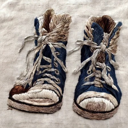 <lora:SDXL_embroidery_Sa_May_V8:1> embroidery, old shoes