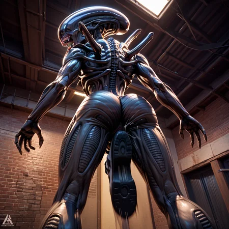 score_9, score_8_up, score_7_up, best quality, masterpiece, source_anime, rating_safe , zPDXL2, BREAK,  1girl, shocked pain, open mouth ,crotch kick, kicking male ,cuntbusting, , back
alleyway  <lora:crotch_kick:1.8>xenomorph ,  from below,   ass focus, looking back