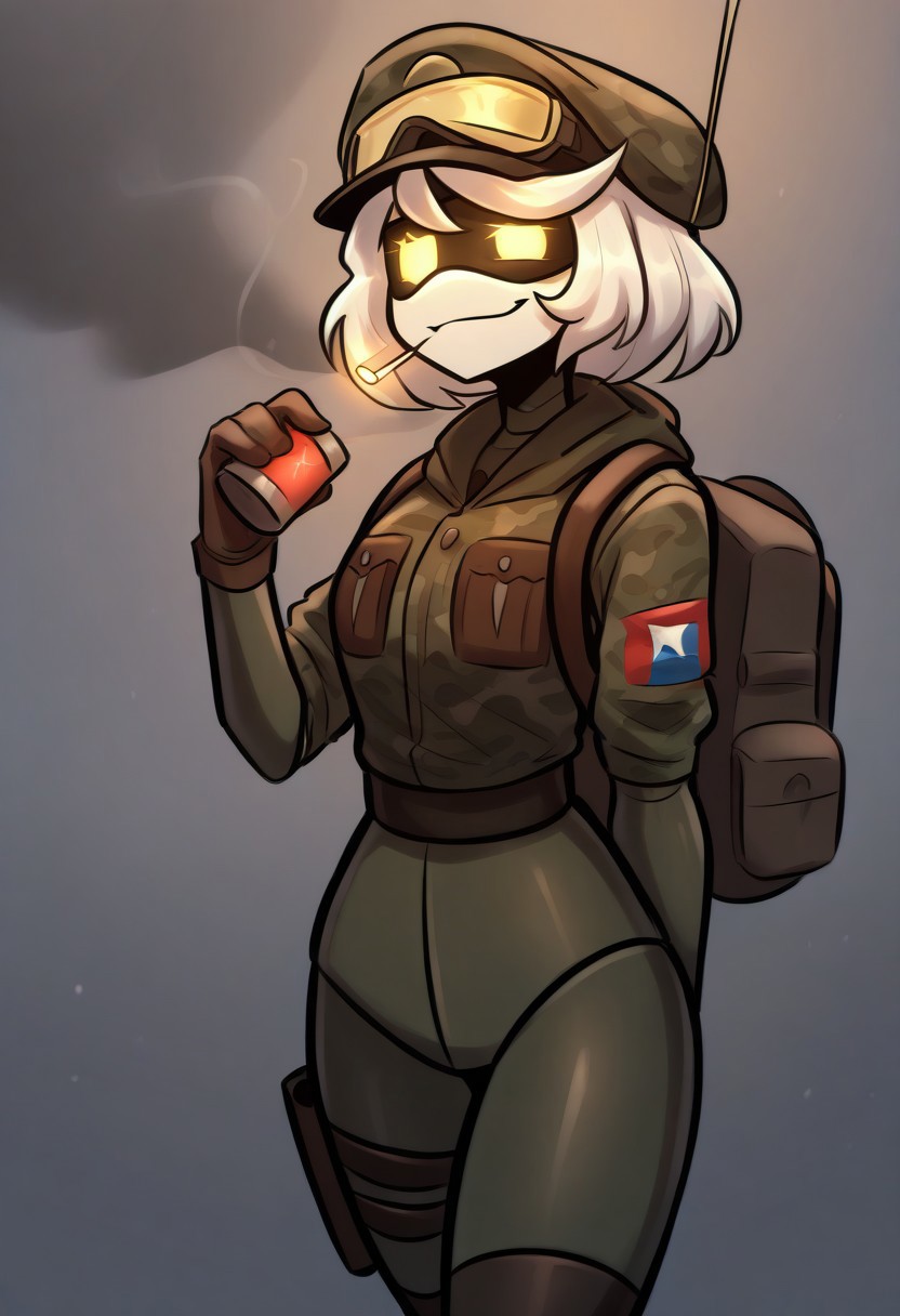 (masterpiece, high quality, highly detailed, best quality), SD-V, 1girl, solo, robot girl, humanoid robot, robot joints, hairband, short white hair, yellow eyes, solid circle pupils,
solider smoking, solider hat, war, trenches, explosions from behind, yellowish lighting, blaster in hand, snow
upper body, scated, confused
