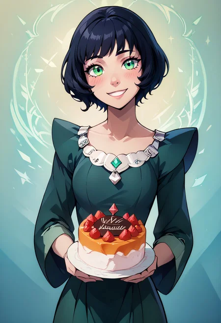 score_9, score_8_up, score_8, big breasts, (curvy), cute, eyelashes,     
rating safe, zzHoldingCake,
BREAK, 
aaOpal, green eyes, short hair, black hair, green dress, 
leaning forward, head tilt, blush, 
,BREAK, 
smile, looking at viewer, cowboy shot,  
abstract background, 
zPDXL, Expressiveh
