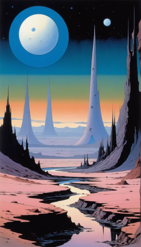Alien landscape, moebius, midnight rose