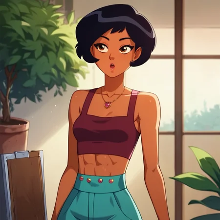 score_9, score_8_up, score_7_up, score_6_up, score_5_up, score_4_up, 1girl, dark skin, short hair, black hair, brown eyes, small breasts, narrow waist, abs, toned, highres, masterpiece, high quality, <lora:Alex_2024:1>