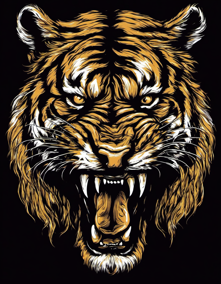 metal_tee,   a large, angry tiger, vector digital illustration, (black background:1.5) <lora:metal_tee_sdxl:1>