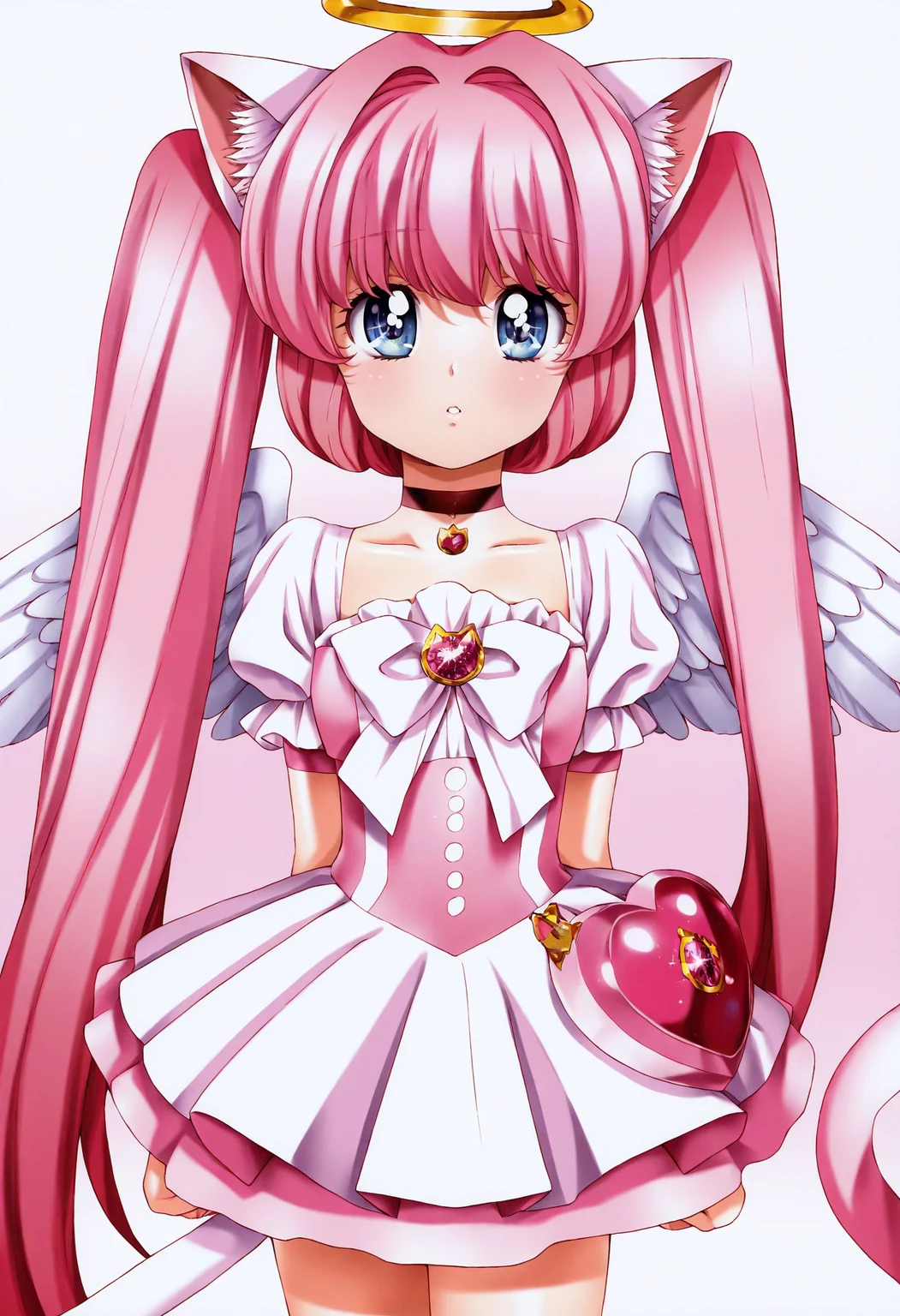 1girl, angel wings, animal ears, blue eyes, cat ears, cat girl, cat tail, dress, long hair, looking at viewer, magical girl, pink hair, pink theme, solo, tail, wings, yume kawaii, yume ne,
best quality, amazing quality, very aesthetic, absurdres,
<lora:UrushiharaSatoshiNoob_byKonan:1>