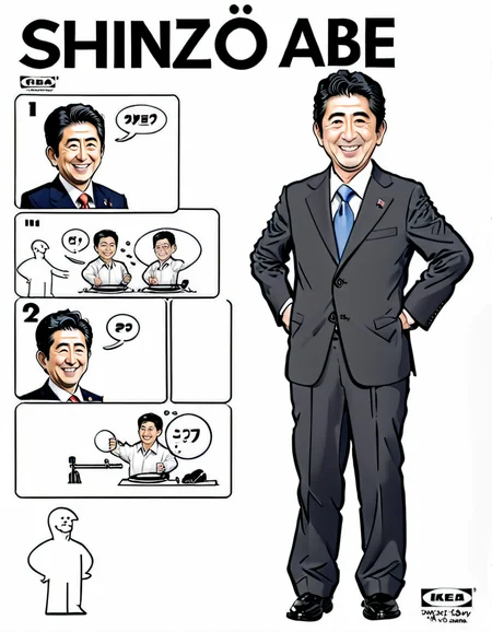 <lora:ikea_instructions_xl_v1_5:1> comic, (Shinzo Abe:1.1), smiling, Shinzo Abe, cartoon