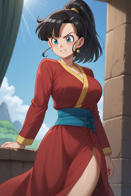 score_9, score_8_up, score_7_up, score_6_up, score_5_up, score_4_up, masterpiece, high quality, BREAK, full body, BREAK, 1girl, <lora:Note (Dragon Ball):0.8> note (dragon_ball), black hair, ponytail, tail, monkey tail, red ribbon, hairpiece, large breasts,