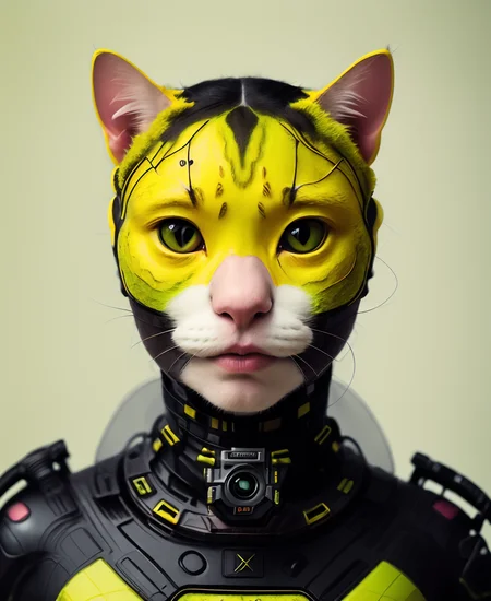 coulchat, raw candid cinema photography portrait, a woman cat, (photo in Floating islands:1.2) Central American Pigeon Blood Ruby Radium Real Life Super Hero self-acting lime green, by Nick Alm, ultra realistic textured skin, skin pores, hard focus, film grain, photographed with a Sony a7 III Mirrorless Camera, by photographer (yellow:1.2) <lora:epiNoiseoffset_v2:0.7> <lora:lora_coulchatV3:1>
