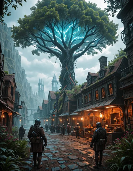 <lora:CWMinis01v2illa:1> cw01mini, hologram tree, colorful, vegetation, medieval, steampunk, cyberpunk, lighning, thunder