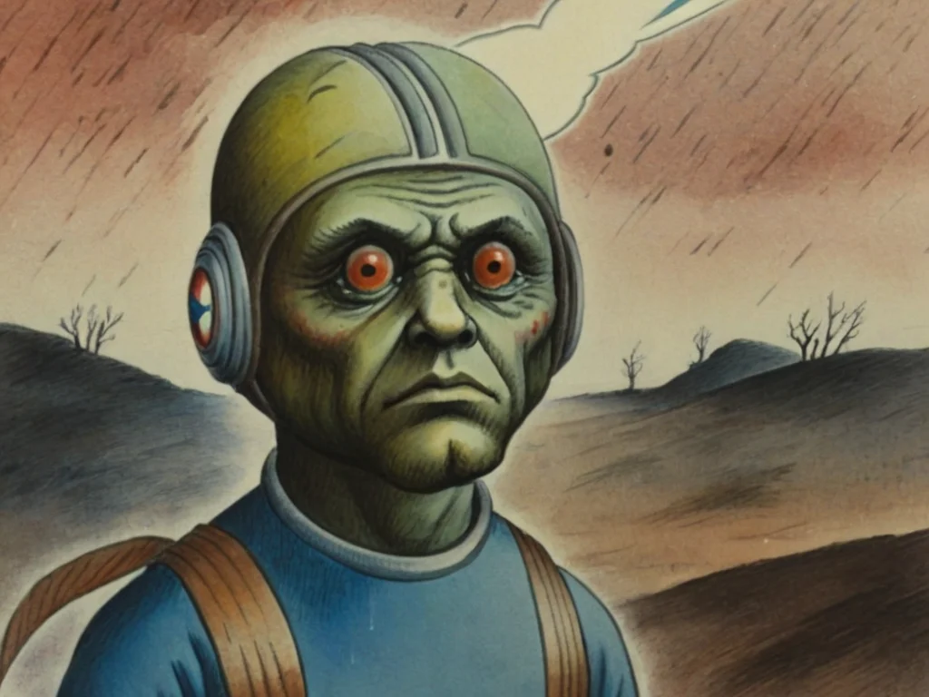2d retro illustration, watercolor, pencil crayon, ogre and Lightning Struck Plains with male astronaut and Hydrogen Spring Area
simple face detail <lora:Fantastic_Planet_XL01:1.0>