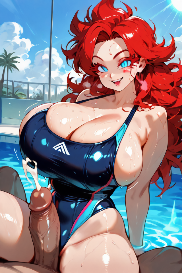 (score_9, score_8_up, score_8, score_9, ASCII score_9), 32k, (source_anime), (masterpiece best quality), (beautiful atmosphere), (sharp eyelid, sharp eyelashes, thick eyelashes, long eyelashes), (sharped face, beauty makeup), (beautiful skin, beautiful face), (perfect anatomy), (beautiful detailed face, beautiful oval face), (sharp out line), detailed backgrounds, cinematic scene, 1girl, red hair, long hair, blue eyes, (huge breast), outdoors, smile, open mouth, :3, (looking behind), ultra detail eyes, <lora:Riruka Skarlet ApexAi illustiousXL-10:0.7>, <lora:CharacterDesignIllustrious_Concept:0.7>, powerful, energetic, vibrant, ultra detail, (red aura), (spiked hair), (super saiyan god), (super saiyan), (fiery aura), (aura), perfect eyes, energy, electricity, blue electricity, (energy charging posture), (charging aura), (riruka skarlet charging its aura surrounded by energy and electricity), rays of light pass through the clouds, facial, seductive smile, seductive eyes, heavy breathing, parted lips, Slit Pupils, close-up, <lora:aura_v2_beta2:1>, (perfect eyes), (ultra detail eyes), intricate detail, extremely detailed, (intricate detail eyes, extremely detailed eyes), Expressiveh, <lora:Expressive_H-000001:0.4>, (1boy), cum, cumshot, sex, (big penis), screaming orgasm, blushing, rating_explicit, thicc thighs,milfs, big ass,female, ((light skinned male)), motion blur, female wearing cyan swimsuit,male face in frame, horny male, skinny male, male wearing default clothes,body motion,male thrown clothes,effects,in pool club, cyan lipstick,wet body sweating, buttjob,