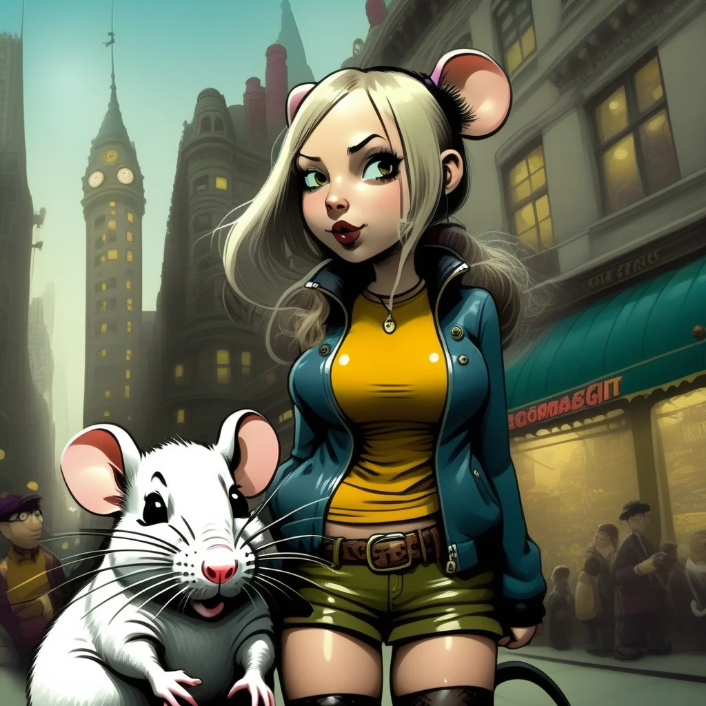 codamsel girl with a big rat in the city <lora:codamsel:1>