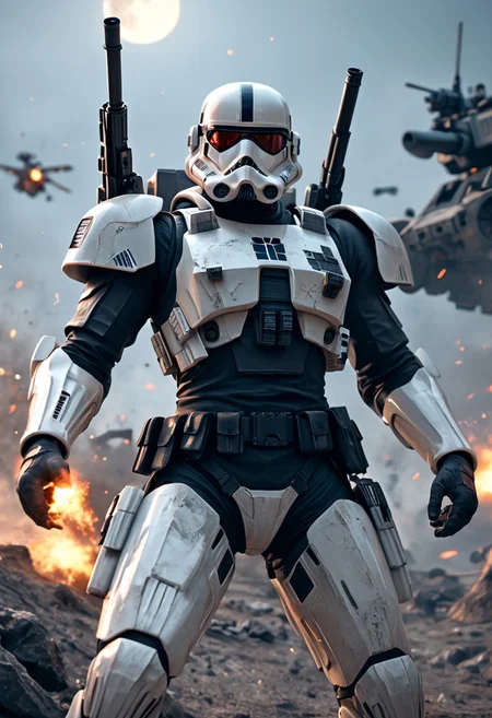 score_9, score_8_up, score_7_up, detailed photorealistic image, detailed face, 4K, 8K, absurdres, sci-fi, beautiful oriental girl, solo, bangs, on a battlefield in a moon city, stormtrooper, holding, firing gun, firing weapon, closeup of face, photography, detailed face, mecha armour, focus on face, BREAK
surrounded by other soldiers, explosions, armored vehicles