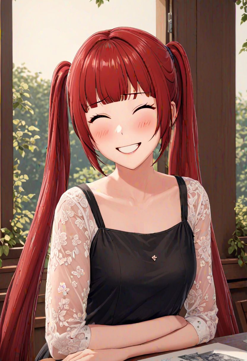 high quality, high detail, 1girl, beautiful girl, joy, happy, laugh, realistic lighting, very detailed drawing, full body,red hair,twin tails