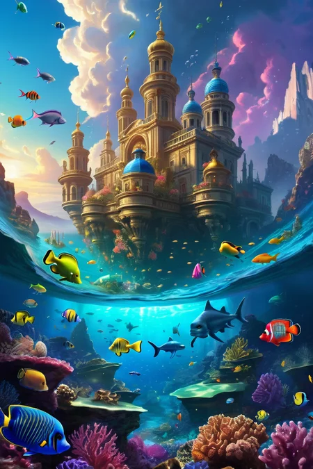 coral reef forest underwater, colorful fish ,alchemical megacities where chimera-beasts pull gold-chariots, the skies darkened by floating almshouse-prisons, mountainous_horizon, dawn,weather raining on the bed cinematic view, epic sky, detailed, concept art, medium angle, high detail, warm lighting, volumetric, godrays, vivid, beautiful, trending on artstation, by Karla Ortiz, huge scene, grass,flower, art greg rutkowski,
<lora:detailed_notrigger:0.7>, <lora:add-detail-xl:0.3>, oil painting art style from Renaissance period, masterful composition, Renaissance mood, renaissance oil painting, brush strokes, Baroque art style, dynamic composition, dramatic lighting, rich colors, intricate details, professional-grade execution, captures the grandeur and theatricality of the Baroque period
