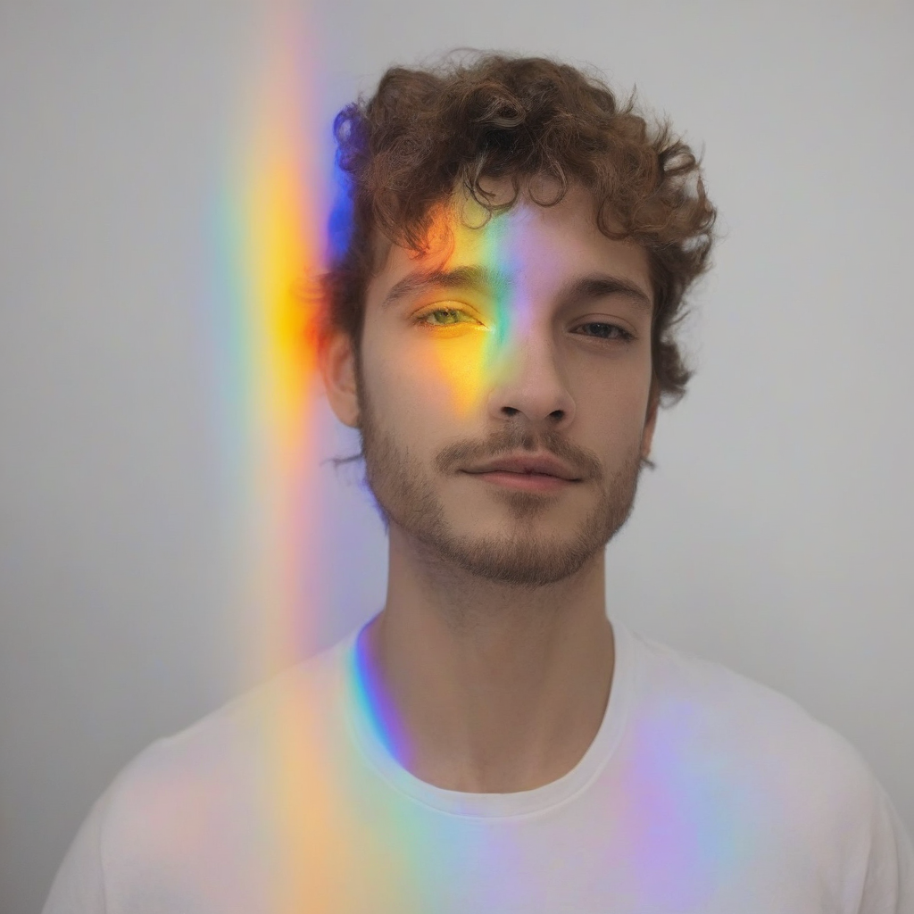 <lora:SDXL_rainbow_highlights_Sa_May:1>  rainbow highlights a man