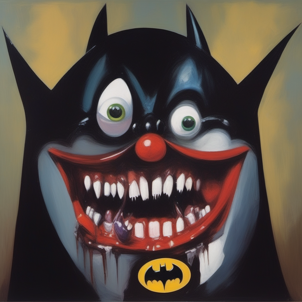 painting of the Batman  with sharp teeth, George Condo Style, horror(theme),  <lora:MBTDF xl-000001:0.9>