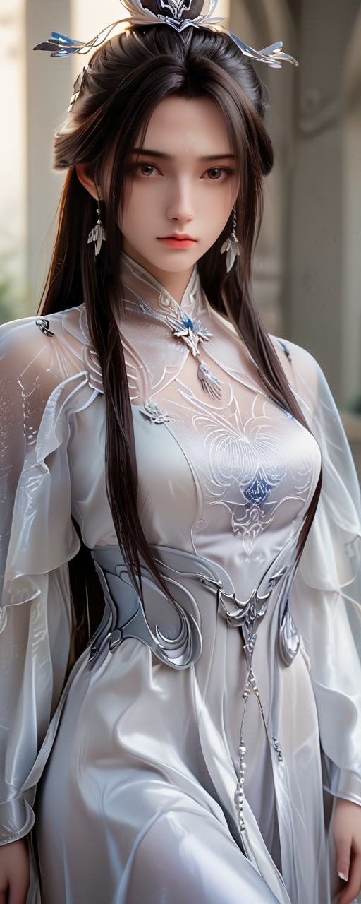 lazypos,masterpiece,ultra-HD,photorealistic,high detail,best quality,very aesthetic,8k,best quality,sharp focus,realistic,three quarter face shot,depth of field,shallow depth of field. 1girl,cowboy_shot,looking at,
viewer,
solo,dress,hair_ornament,long_hair,black_hair,jewelry,white_dress,earrings,expressionless,hair_bun,closed_mouth,chinese_clothes,blue_dress,long_sleeves,brown_hair,medium breasts,thighs,<lora:0  sdxl_lightning_4step_lora:0.7>,<lora:0  cfg_scale_boost:0.7>,<lora:1 xm å½æ¼« pony-ééªçªæ³åç_v1.0:0.7>,