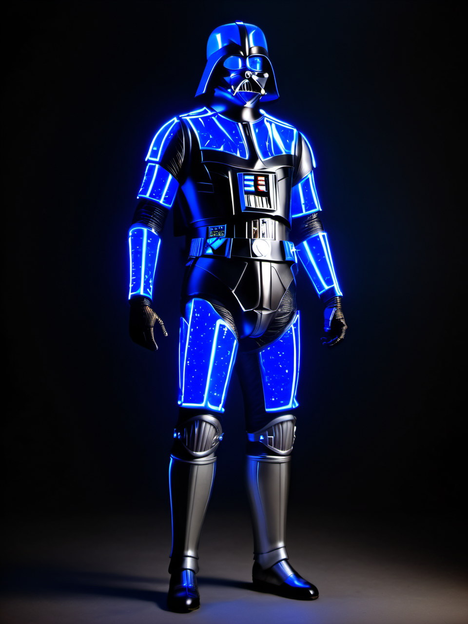 (realistic), (masterpiece),,  <lora:Automan_SDXL:1>Darth Vader, aut0man, automan, glowing pants, solo, full body shot,