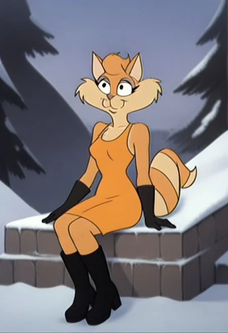 score_9, score_8_up, score_7_up, score_6_up, score_5_up, score_4_up, source_furry,detailed eyes, detailed face, (retro artstyle, 1990s \(style\), flat color, toon \(style\)),Ginger_Wildcat,black eyes,short hair,cat ears,big cat tail,cat girl,female,furry,brown fur,big cat tail,1girl, female, dress, solo, furry,black eyes, breasts, outdoors, red dress, snow, tree, signature, medium breasts, sleeveless dress, boots, black footwear, sleeveless, orange dress, closed mouth, bare shoulders, full body, body,short hair, arm support, gloves, sitting,