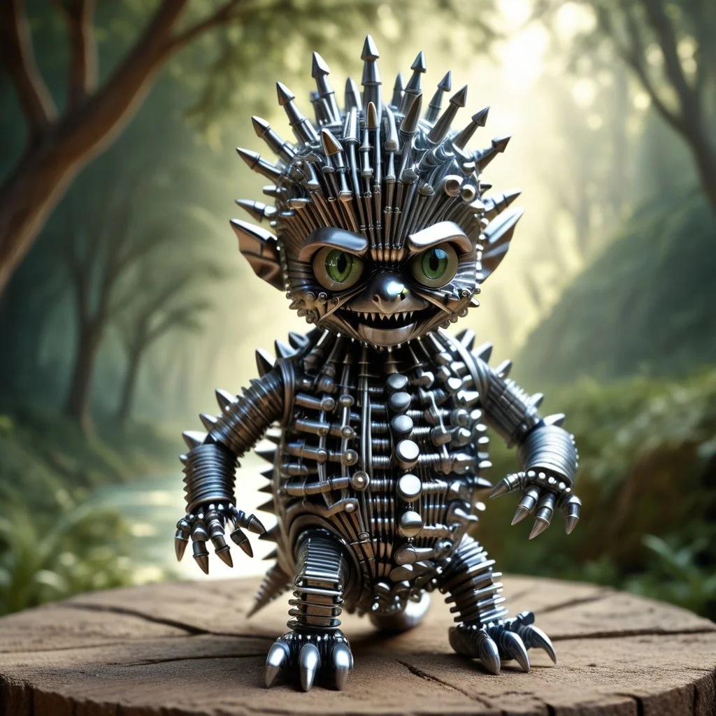 score_9, score_8_up, score_7_up, score_6_up, score_5_up, score_4_up, mysterious cute monster,surreal, detailed, bokeh, perfect balanced, deep fine borders,artistic photorealism, smooth, whole body view, (castle background), body made out of fasteners and leather, (funny horror theme, with spike head), spikey, game of thrones theme, fastenerswm, detailed background