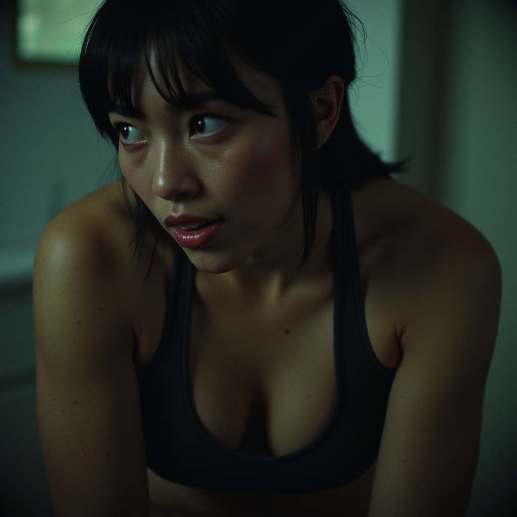 cinematic film still  <lora:Hollywood Cinematic Film style v1:1>
A dramatic cinematic photographic image of a woman with a tattoo on her chest,1girl,solo,looking at viewer,open mouth,black hair,upper body,lips,tattoo,sports bra,realistic , Commercial advertisement themed, sharp, detailed, epic photography, artistic, creative, dramatic light, cinematic style, Kodak film style, different lighting style, different color style, different background, different scene, different person, different people, different race, different gender, 8k resolution, Television advertisement Hollywood Cinematic Film style . shallow depth of field, vignette, highly detailed, high budget, bokeh, cinemascope, moody, epic, gorgeous, film grain, grainy
