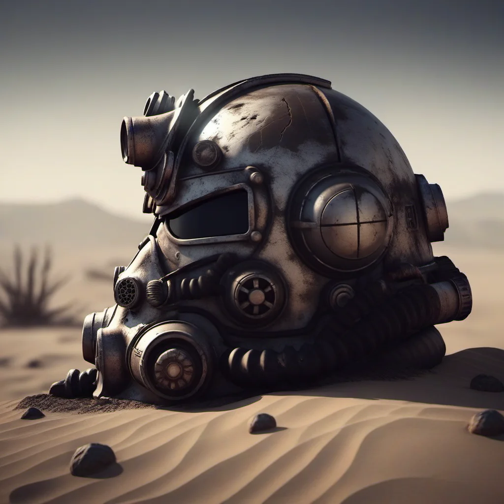 Dystopian style a futuristic helmet on the ground, desert, Retrofuturism, war, explosions, fires, smoke <lora:Fallout1024:0.8> . Bleak, post-apocalyptic, somber, dramatic, highly detailed
