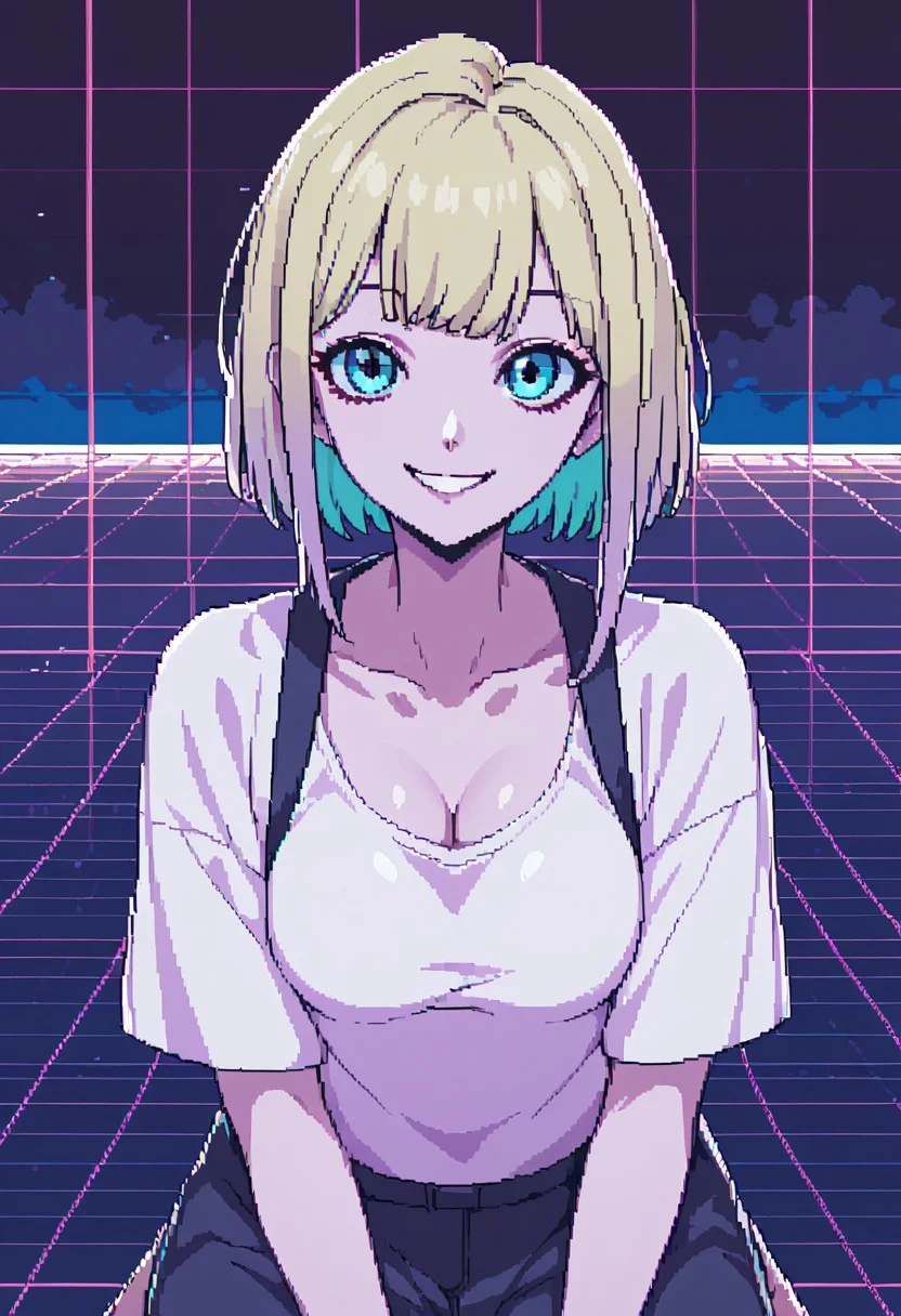 score_10, score_9, score_8_up, NGO_pixelart, (pixels:0.2), 1girl, solo, looking at viewer, smile, vaporwave