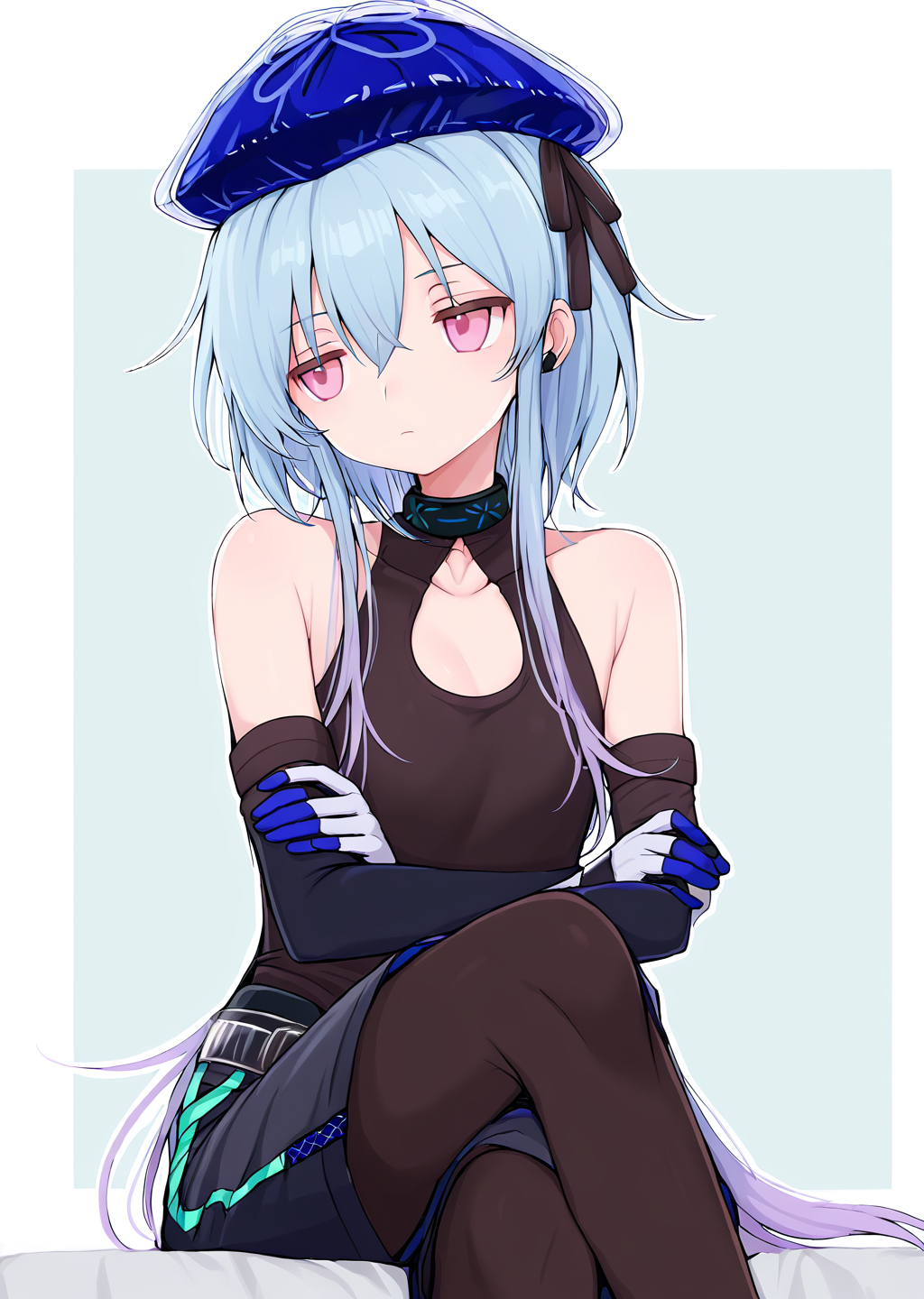 <lora:ShimizuAkina250208:1>,ShimizuAkina,OcBoy,<lora:mizuki_arknights_for_IL:1>,mizuki_\(remove\)_\(arknights\),blue hair,pink eyes,gradient hair,beret,cropped torso,elbow gloves,black collar,black shorts,<lora:NOOB_vp1_detailer_by_volnovik_v1:1>,<lora:noobai_ep11_stabilizer_v0.138_fp16:1>,jitome,crossed_legs,