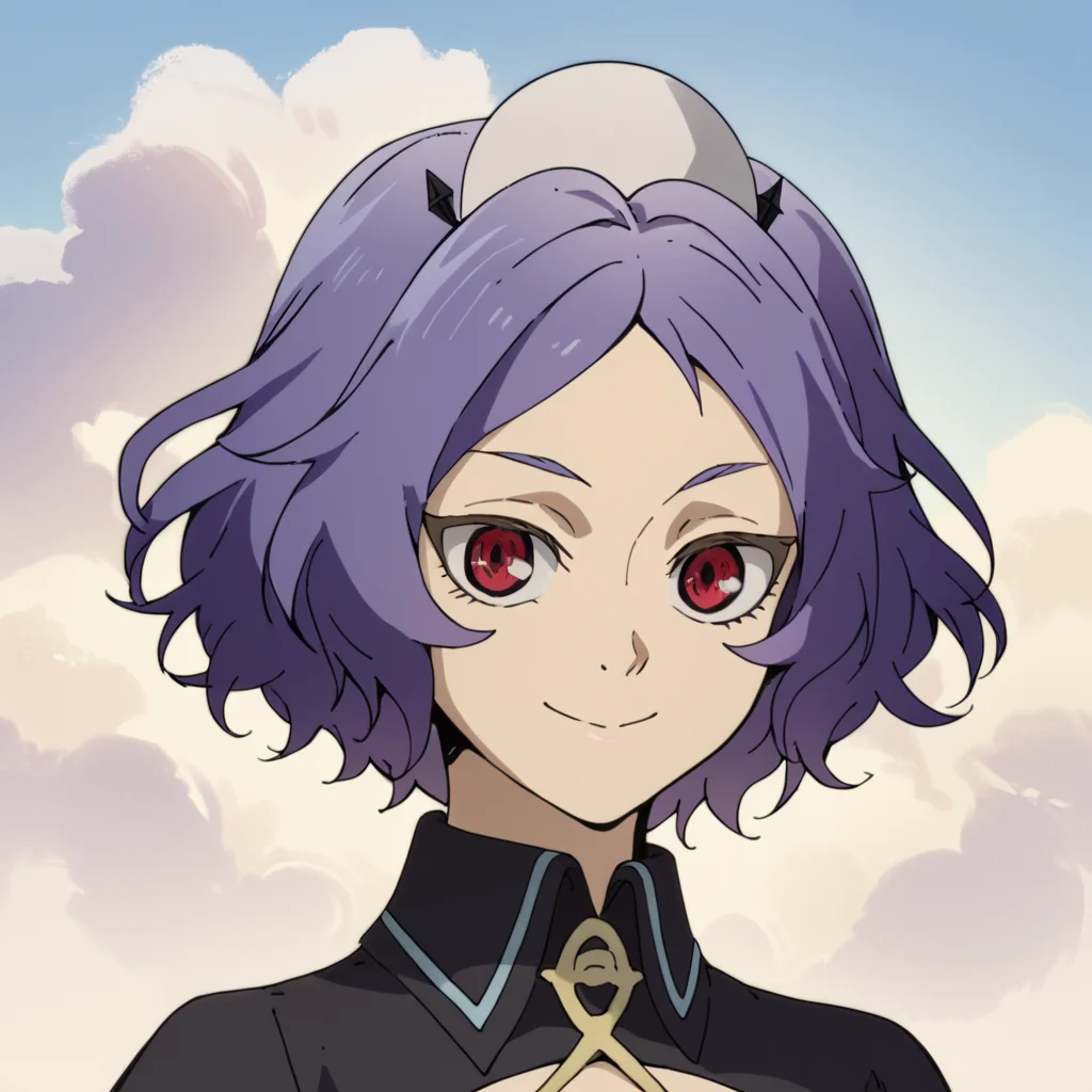 score_9, score_8_up, score_7_up, score_6_up, score_5_up, score_4_up, source_anime, ChessBelle, short hair, red eyes, purple hair, , soft smile, portrait