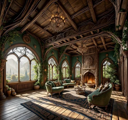 RAW photo, (masterpiece:1.3), subsurface scattering, heavy shadow, (high quality:1.4), (intricate, high detail:1.2), professional photography, HDR, High Dynamic Range, realistic, ultra realistic, photorealistic, high resolution, film photography, ambient lighting, atmospheric effects, <lora:detail_slider_v4:2>, OverallDetail,   <lora:ElvenInterior:1>, candle, chandelier, column, day, elfint, no humans, pillar, plant, reflection, rug, ruins, scenery, sunlight, table, tree, vines, window, wooden floor