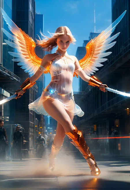 (score_9, result_8_up: 1.11angel-like girl ,(masterpiece:1.1), (best quality:1.1), piercing light, (aesthetics:1.1), (low colors:1.2), BREAK,
<lora:-_SDXL_-_holo_effect_V1.0:1>(poses: jumping, crouching, fly in the sky)((various exposure, front back, side, bottom, top, panorama, portrait, far, close)), ((holds fire sword in hand)) Futuristic epic action scene of an Angel made of translucent materials and its internal structure is clearly visible, emitting light. its precise construction. High-Tech and Futuristic Angel Body Scan Bioluminescence Optical Masterpieces Octane Rendering Unreal Engine
, intricate details, UHDR, 32K,
