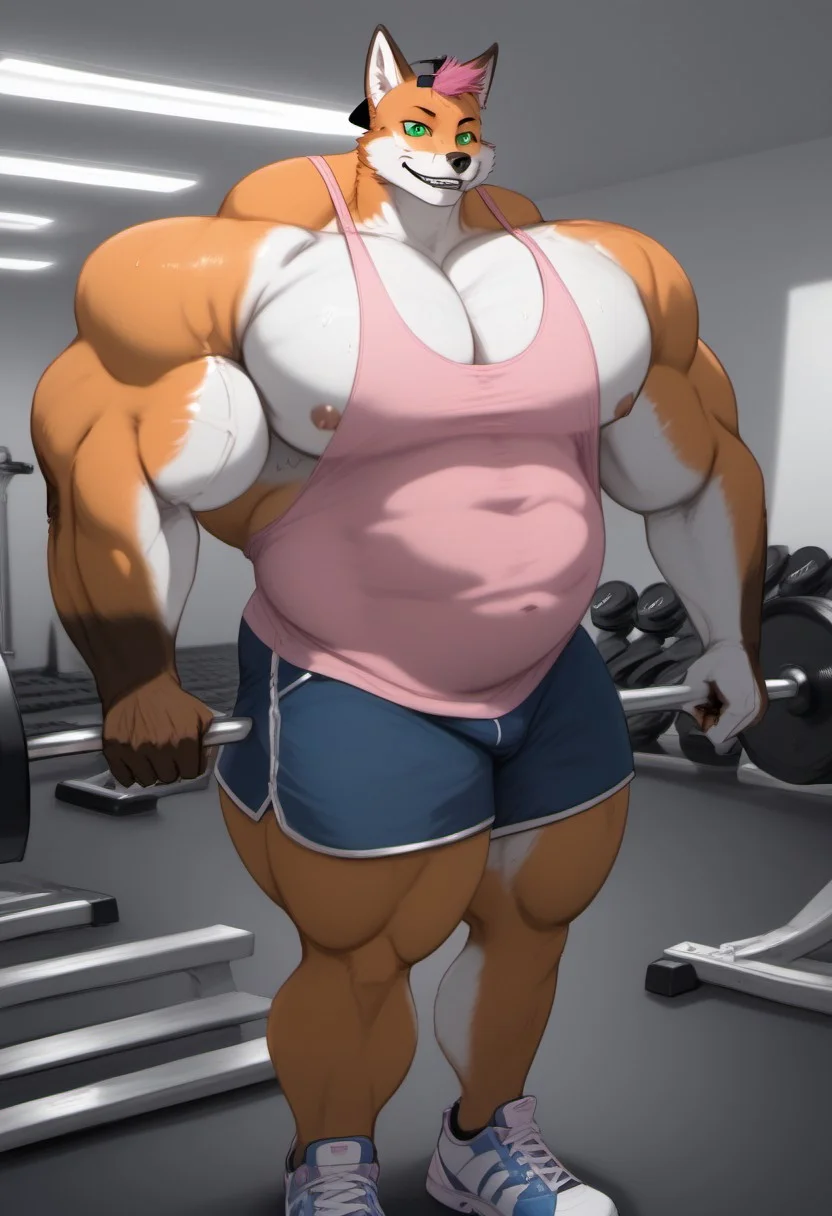 (masterpiece,best quality:1.2), (masterpiece, best quality), score_9, score_8_up, score_7_up, source:furry, dynamic lighting, detailed background, in the gym, anthro, furry, detailed eyes. detailed face, furry male,
BREAK
 gay, gay muscular anthropomorphic furry, furry male, male focus, fox, green eyes, orange fur, pink spiked hair, (highly detailed face, highly detailed eyes), aroused expression, looking at viewer, waring pink tee-shirt and shorts, muscular, hyper muscle, hyper muscular, hyper pectorals, hyper biceps, hunks, hyper thigh, hyper ass, hyper pecs, big biceps, pecs, big penis, bubblebutt, huge ass, big butt, backwards black hat, smirk, orgasming, cuming, erect penis, huge butt, ((muscular furry having gay sex)), sweaty, very high quality,
BREAK
<lora:add-detail-xl:1.5>,
<lora:DetailedEyes_V3:1>