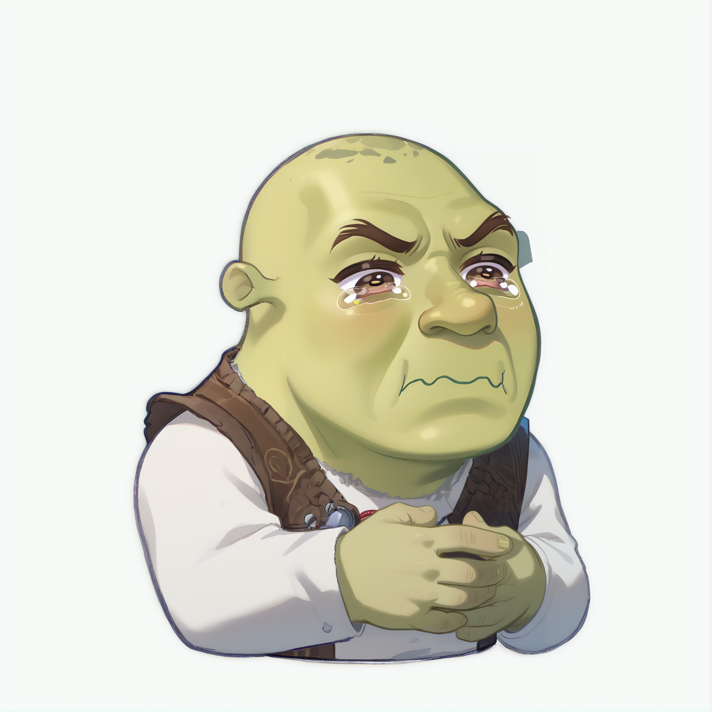 score_9, score_8_up, score_7_up, rating_safe, zPDXL2,  zPDXLxxx, zPDXL3, source_anime, <lora:GenshinChibi:1.2>, 
GenshinChibi, chibi, shrek, green skin, bald, 
 <lora:concept_aquacrying_ponyXL:1>, aquacrying, wavy mouth, closed mouth, tearing up, 
brown eyes, 
hands to chest, hand
 <lora:Shrek_XLPD:1>, male focus,