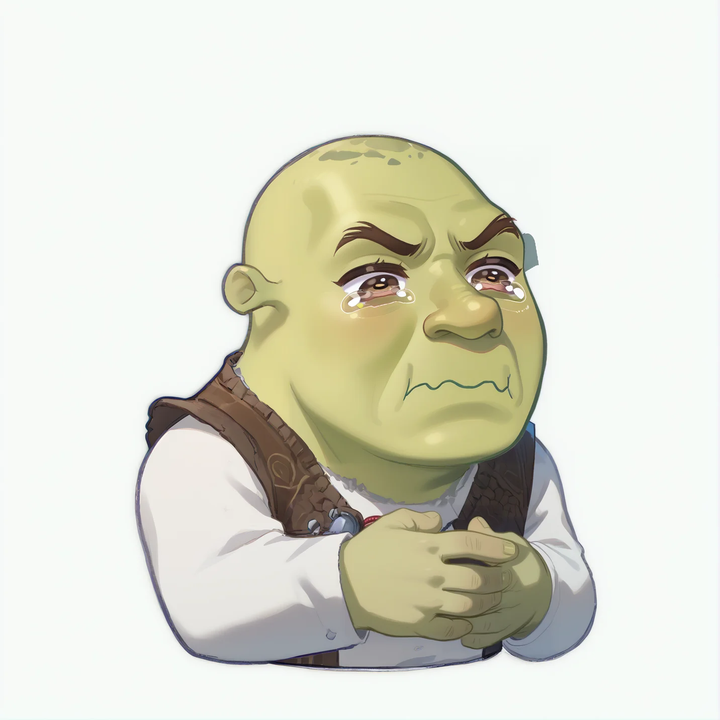 score_9, score_8_up, score_7_up, rating_safe, zPDXL2,  zPDXLxxx, zPDXL3, source_anime, <lora:GenshinChibi:1.2>, 
GenshinChibi, chibi, shrek, green skin, bald, 
 <lora:concept_aquacrying_ponyXL:1>, aquacrying, wavy mouth, closed mouth, tearing up, 
brown eyes, 
hands to chest, hand
 <lora:Shrek_XLPD:1>, male focus,