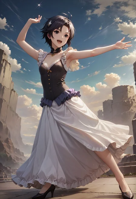 score_9,score_8_up,score_7_up,score_6_up,source_anime, <lora:Worldly_XL:1.10> (rock concert:1.6),
1girl, solo, full figure, dynamic pose, singing, dancing, <lora:KikuchiMakoto_pony_v1:0.9> kikuchi makoto, kkcmkt, short hair, black hair, antenna hair, hair between eyes, black eyes, flat chest, small breasts, (idol clothes, long legs:1.2), delicate strappy heels,
hands, <lora:detailed_hands:1.05>
<lora:HandFineTuning_XL:0.55>
<lora:loraeyesxl:0.65>
<lora:StS_detail_slider_v1:4>
zPDXL, zPDXL-neg