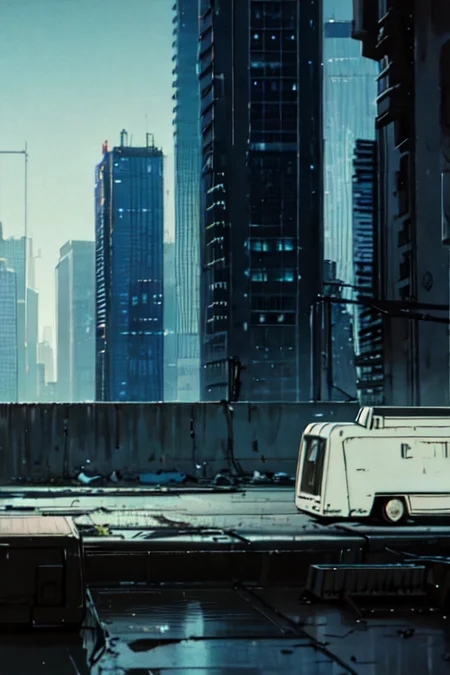 highly insanely detailed, masterpiece, top quality, best quality, highres, 4k, 8k, RAW photo, (very aesthetic, beautiful and aesthetic), bebop cityscape, buildings, radiator, ait conditioning, cardboard box, trash, street, car, <lora:bebopv01:1>, 
pure cyan background,transparent backgroundâââ