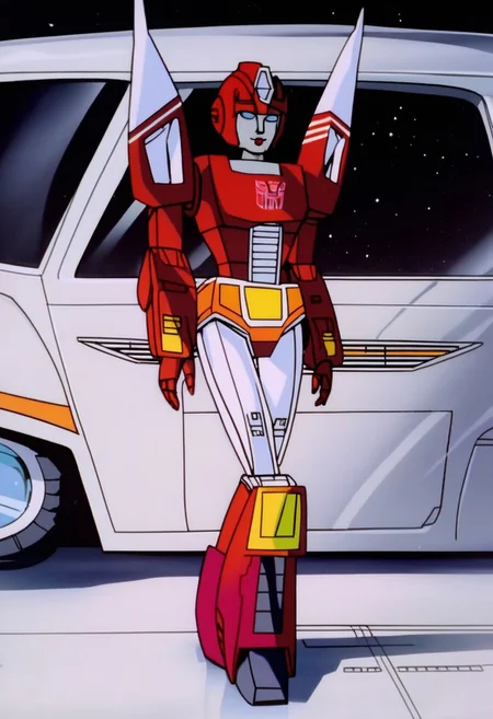 robot planet in space
score_8_up <lora:Transformers 86 FT-000005:1> 1female, autobot, female, red body, red legs, red head, red helmet, small body, petite body, full body, slim body, round large eyes, blue eyes, small horns protruding from head, , female lips, thin waist, excited expression, transforms in to car, slender form, no stomach grill, red stomach, short stubby, legs, no blue colour,