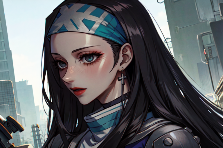 highly insanely detailed, masterpiece, top quality, best quality, highres, 4k, 8k, RAW photo, (very aesthetic, beautiful and aesthetic),  
beth_\(megami_tensei\),bethsmtii,shin megami tensei ii,long hair,black hair,straight hair,sleek black,jewelry,cross,headband,red_lipstick,Tokyo_Millennium,post-apocalyptic_city,dystopian_world,Valhalla,gladiator_tournaments, 
<lora:zs_Beth:1>, 
(1girl:1.3), 1other, 
mangrove forest biome,âââ