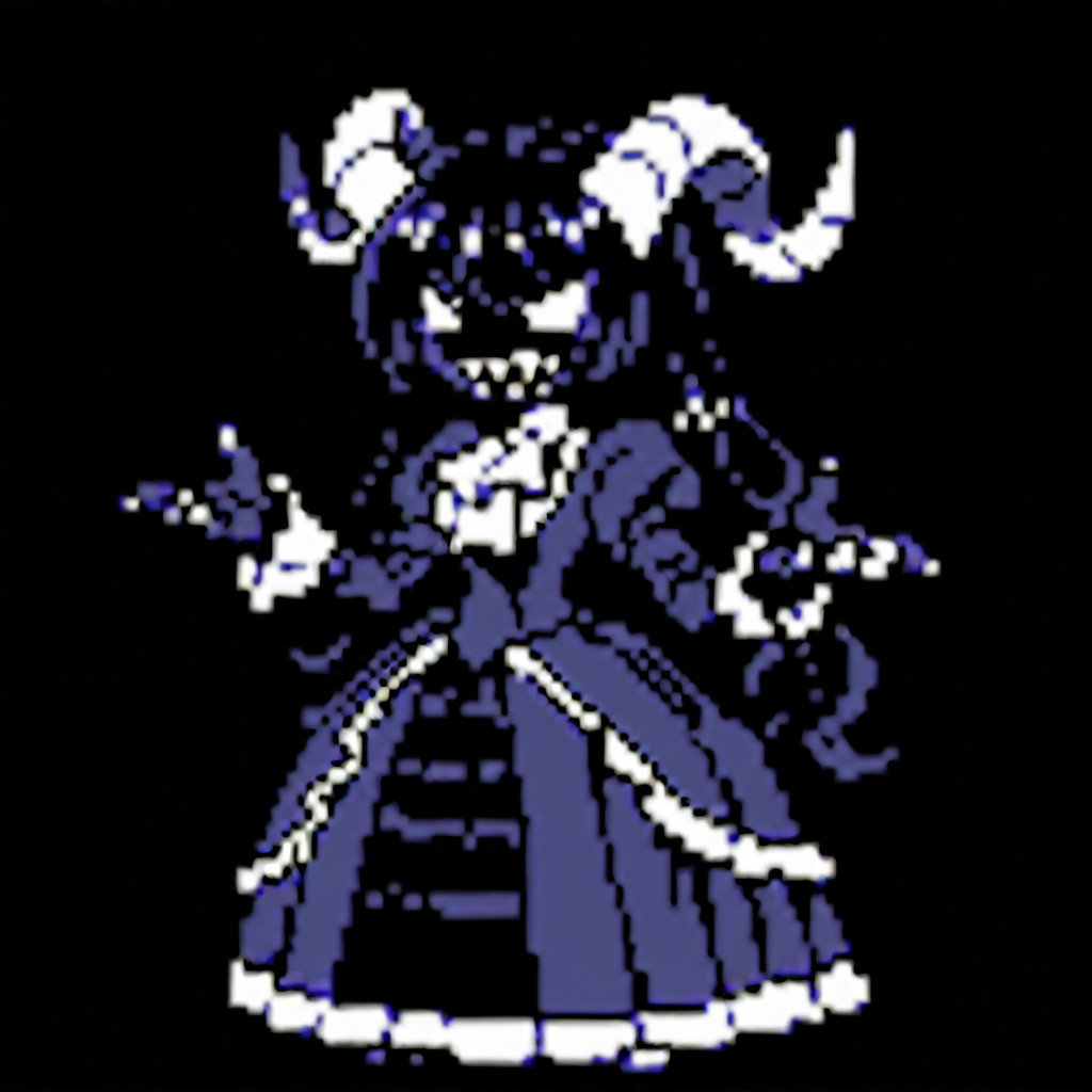 score_9,score_8_up,score_7_up,chibi,pixel art,sprite,(solo:1.3),<lora:pkm_gen02_data01_v01:0.8>,gn2pk,best quality,black background,full body,centered,<lora:TheSirenBoI:0.7>,sirenboi,demon girl,colored skin,black skin,blank eyes,black hair,long hair,horns,demon horns,teeth,sharp teeth,victorian dress,